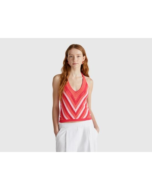 Benetton Red Benetton, Striped Crochet Top