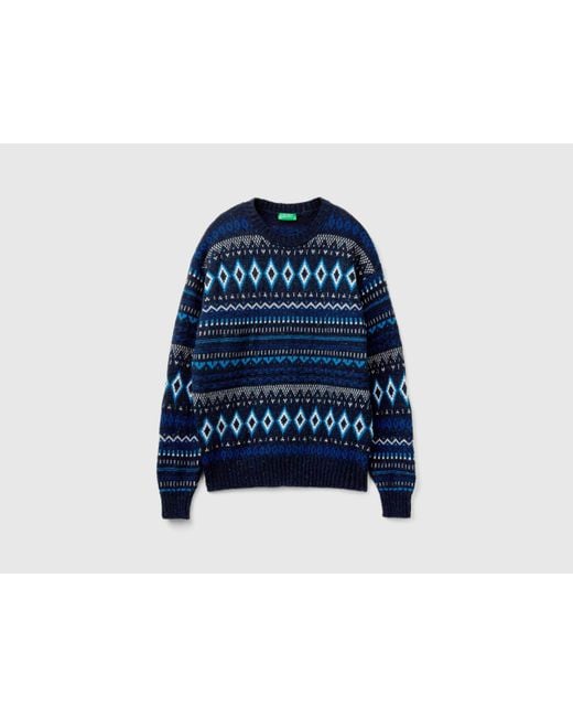 Benetton Blue Benetton, Jacquard Sweater, Dark for men