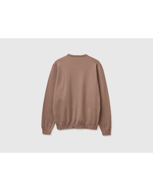 Benetton Brown Benetton, 100% Cotton Crew Neck Top for men