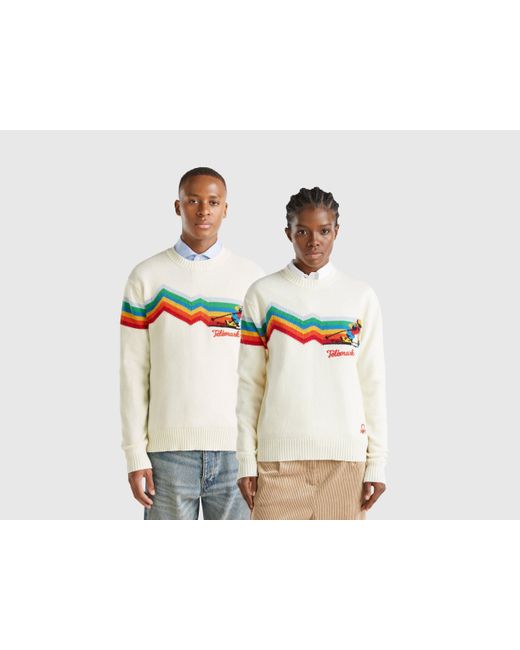 Benetton Black Benetton, Sweater With Ski Graphic, , Creamy