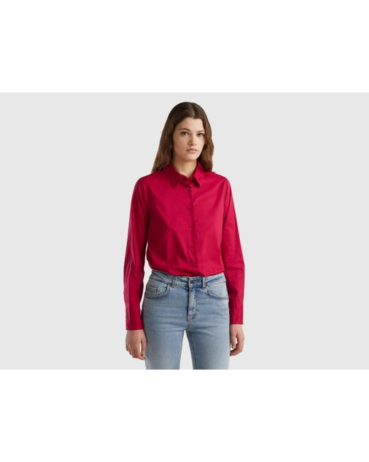 Benetton Red Regular Fit Shirt In Light Cotton