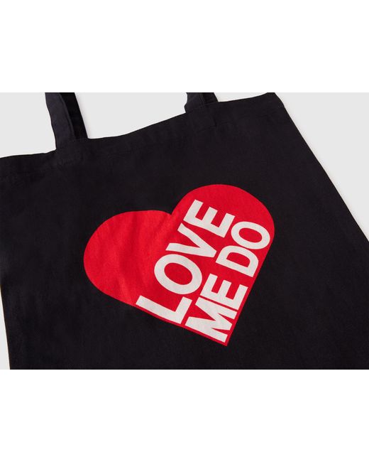 Benetton, Bolso De Mano The Beatles En Puro Algodón, Talla, Negro, Mujer Benetton de color Black