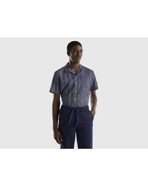 Benetton Blue Regular Fit Striped Shirt for men
