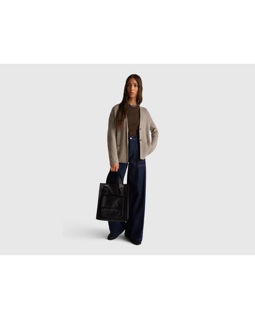 Benetton, Vaqueros De Pierna Ancha Con Bolsillos, Azul, Mujer Benetton de color Black