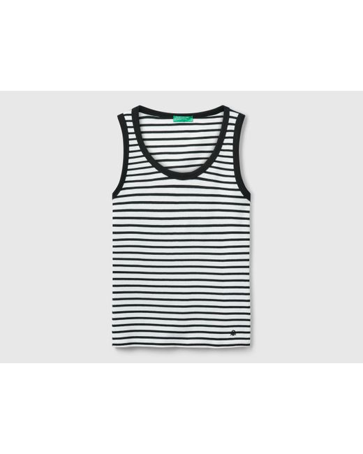 Benetton, Camiseta De Tirantes 100% Algodón A Rayas, Blanco, Mujer Benetton de color Black