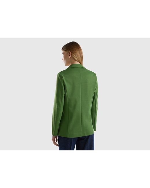 Benetton Green Taillierter Blazer Aus Gemischter Baumwolle