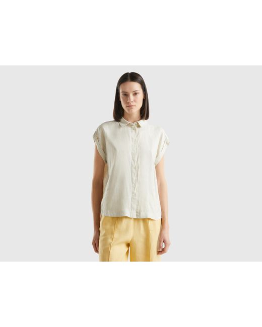 Benetton Black Boxy Fit Shirt In Pure Linen