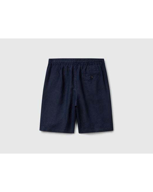 Benetton, Bermuda Avec Cordon De Serrage En Pur Lin, Bleu Foncé, Homme Benetton pour homme en coloris Black