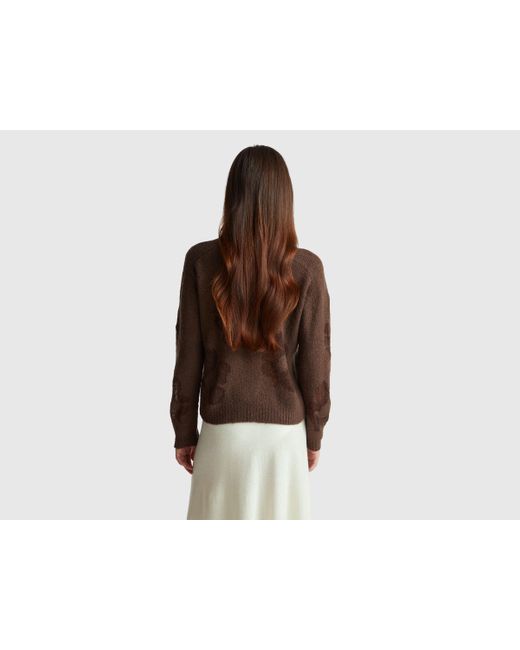 Benetton, Suéter Con Incrustaciones De Flores, Talla, Marrón, Mujer Benetton de color Black