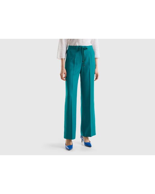 Benetton Black Trousers In Pure Lyocell