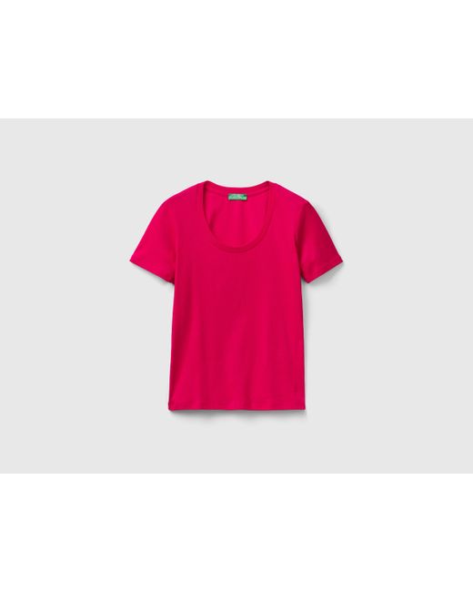 T-shirt À Manches Courtes En Coton À Fibre Longue Benetton en coloris Red