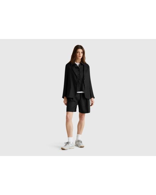 Benetton, Bermudas 100% Lino, Negro, Mujer Benetton de color Black
