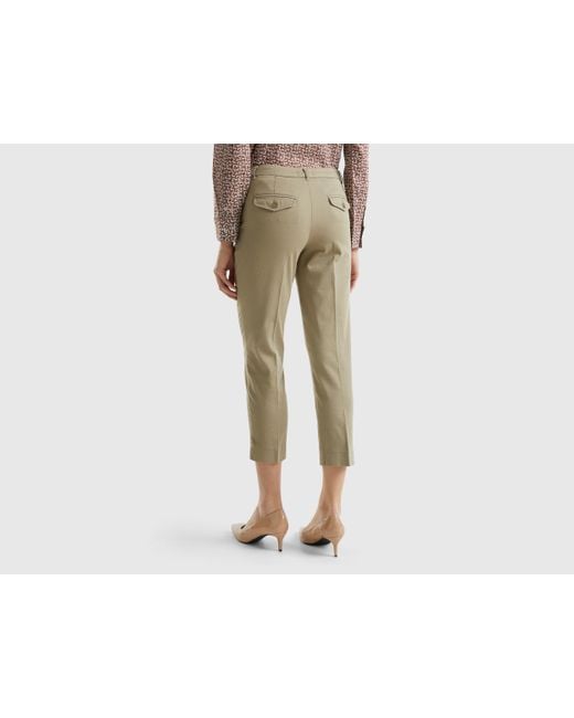 Benetton Black Cropped Chinos In Stretch Cotton