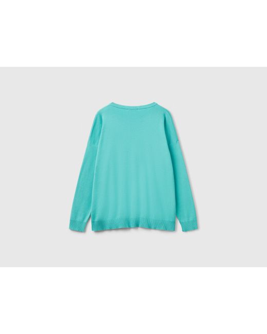 Benetton, Pull Over-Fit En Coton, Bleu Vert, Femme Benetton en coloris Blue
