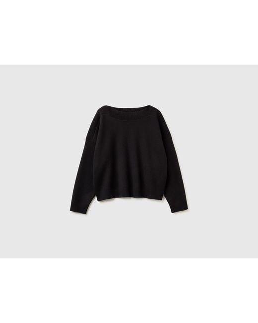 Benetton Black Benetton, Boxy Fit Jacquard Sweater