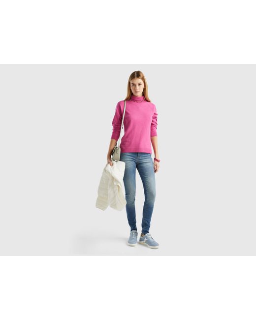 Benetton Pink Turtleneck Sweater In Cashmere And Wool Blend