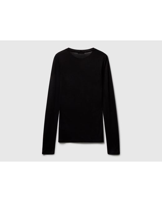 Benetton, Camiseta En Mezcla De Viscosa Y Cachemira, Talla, Negro, Mujer Benetton de color Black