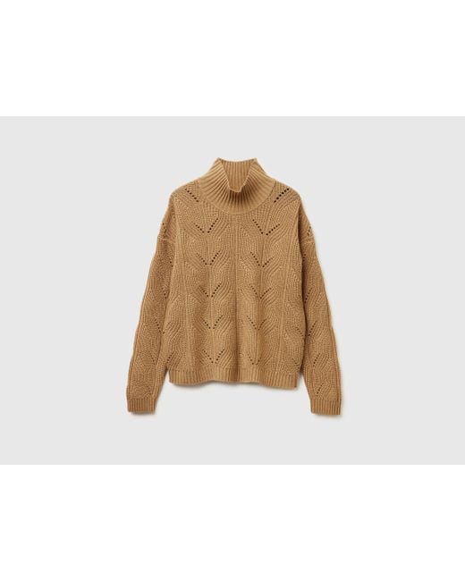 Benetton, Suéter De Cuello Alto En Mezcla De Lana, Talla, Mujer Benetton de color Brown