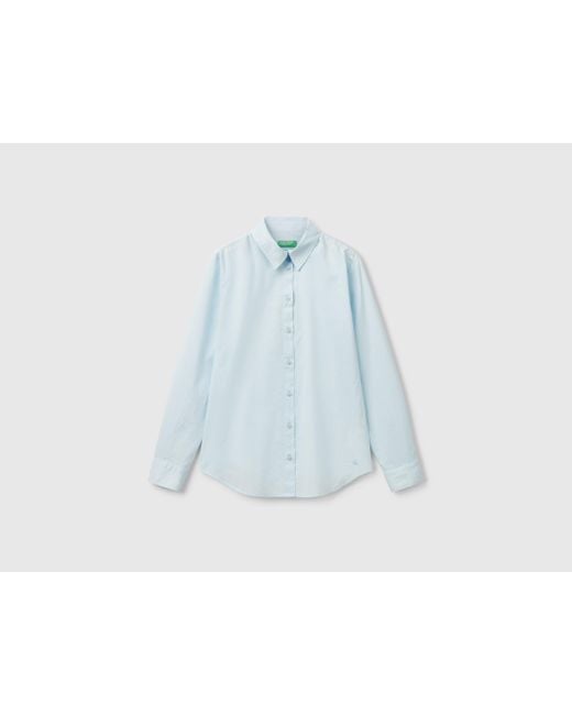 Benetton, Camisa Regular Fit De Algodón Ligero, Celeste, Mujer Benetton de color Blue