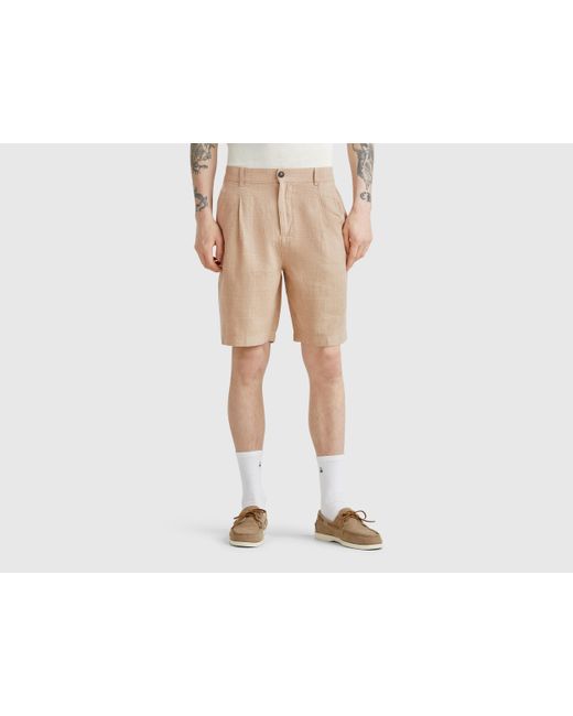 Benetton, Shorts De Rayas En Mezcla De Lino, Hombre Benetton de hombre de color Black