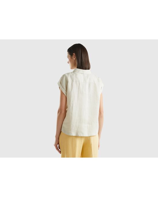 Benetton Black Boxy Fit Shirt In Pure Linen