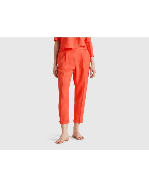 Benetton, Pantalon Court En 100% Lin, Femme Benetton en coloris Black