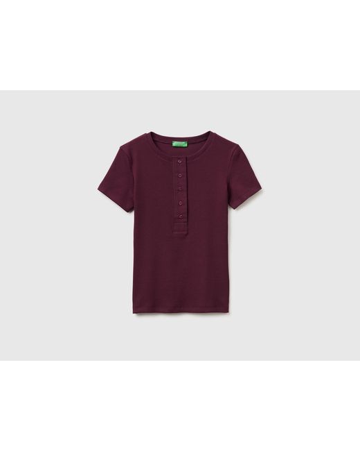 Benetton Red Benetton, Ribbed Henley T-Shirt