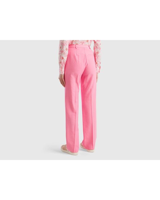 Pantalón De Pernera Recta Con Pliegue Benetton de color Pink
