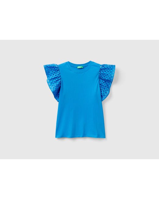 T-shirt À Manches Ruchées Benetton en coloris Blue