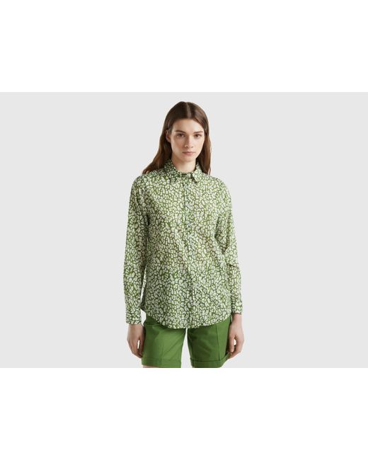 Benetton Green 100% Cotton Patterned Shirt