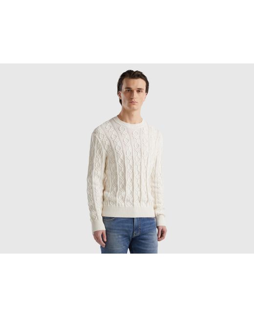 Benetton White Monogram Sweater In 100% Cotton for men
