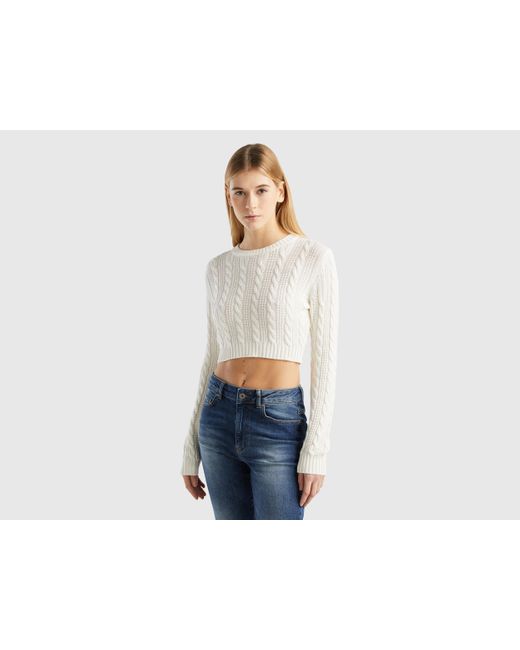 Benetton Black Cropped Cable Knit Sweater