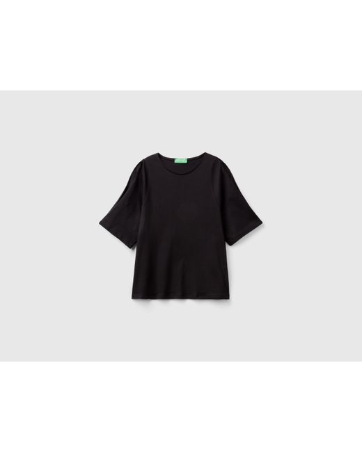 Benetton Black Cut Out Sleeve T-shirt