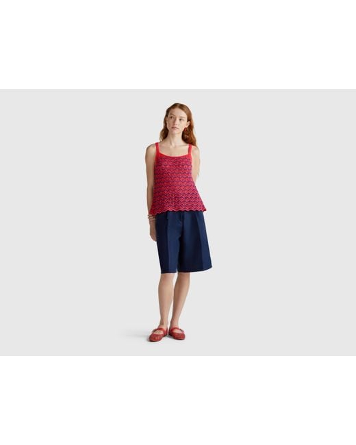 Benetton, Camiseta Sin Mangas De Ganchillo, Ciclamen, Mujer Benetton de color Red