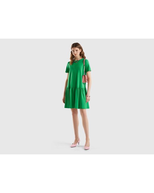 Benetton Green Short Dress In Long Fiber Cotton