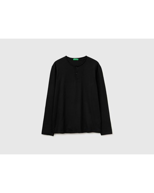 Benetton Black Benetton, T-Shirt With Henley Neck for men
