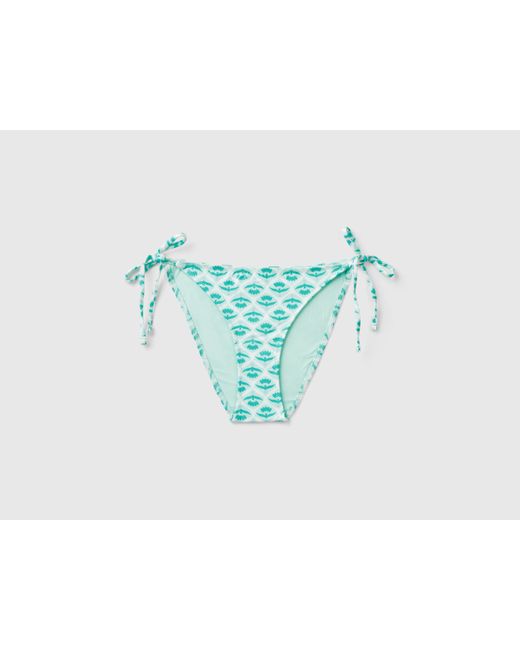 Benetton Blue Bikini Bottoms With Laces And Flower Print
