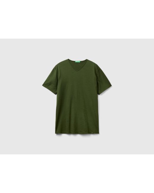 Benetton Green V-neck T-shirt In 100% Cotton for men