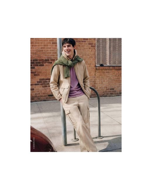 Benetton Natural Benetton, Faded Cotton Cargo Trousers for men