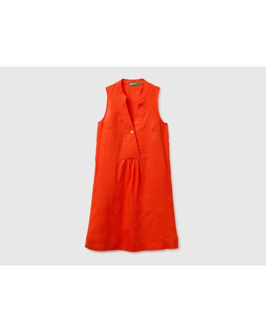 Benetton Red Benetton, 100% Linen Short Dress