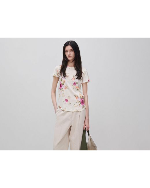 Benetton Black Benetton, Floral Linen Blend T-Shirt