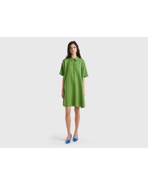 Robe Courte En Pur Lin Benetton en coloris Green