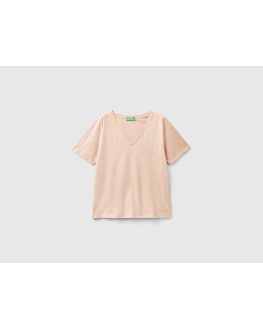Benetton Black V-neck T-shirt In Slub Cotton