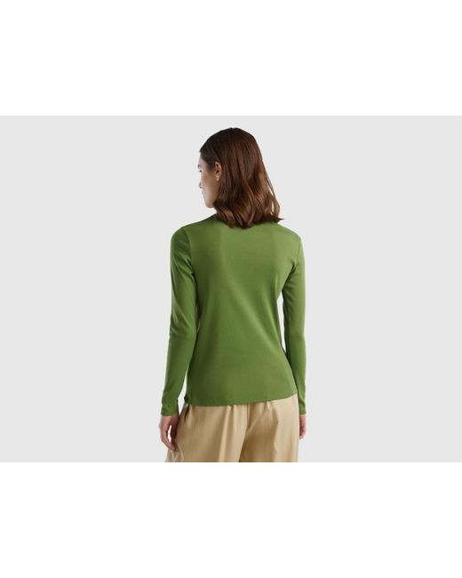 Benetton Military Green 100% Cotton Long Sleeve T-shirt