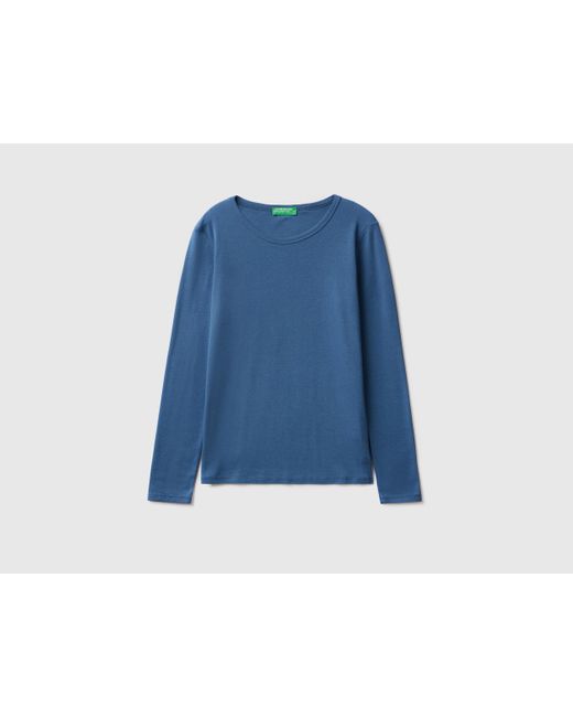 T-shirt Manches Longues En Pur Coton Benetton en coloris Blue