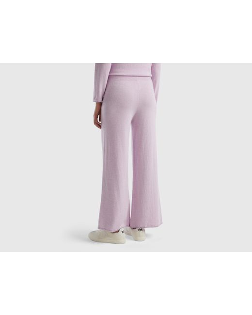 Benetton Black Light Lilac Wide Trousers In Cashmere And Wool Blend