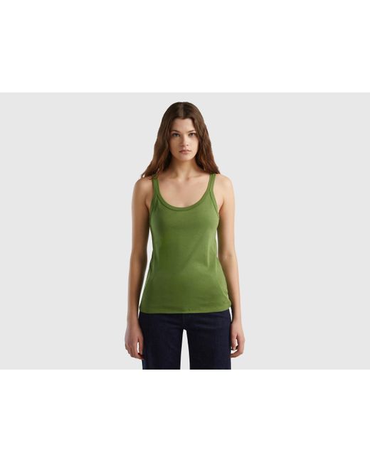 Benetton Military Green Tank Top In Pure Cotton