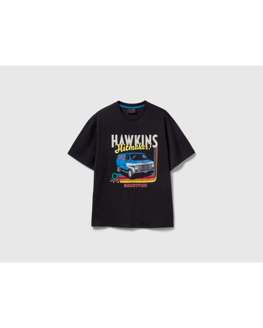 Benetton Black Benetton, T-Shirt With Stranger Things Print for men