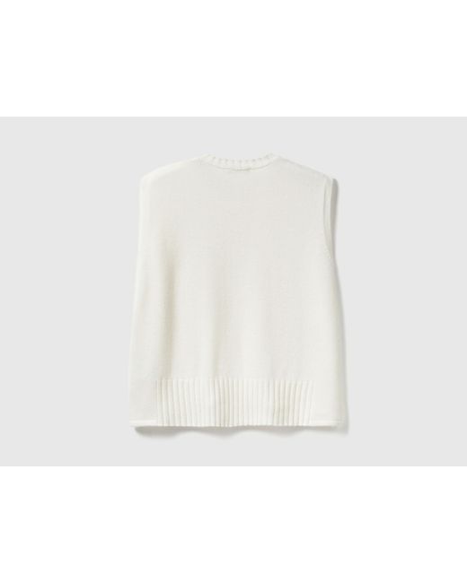 Benetton, Chaleco De Mezcla De Lana Y Viscosa, Talla, Blanco Crema, Mujer Benetton de color Black