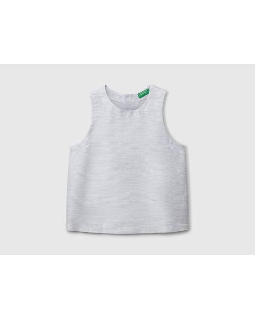 Benetton, Blusa Mezcla De Lino A Rayas, Azul Grisáceo, Mujer Benetton de color Blue